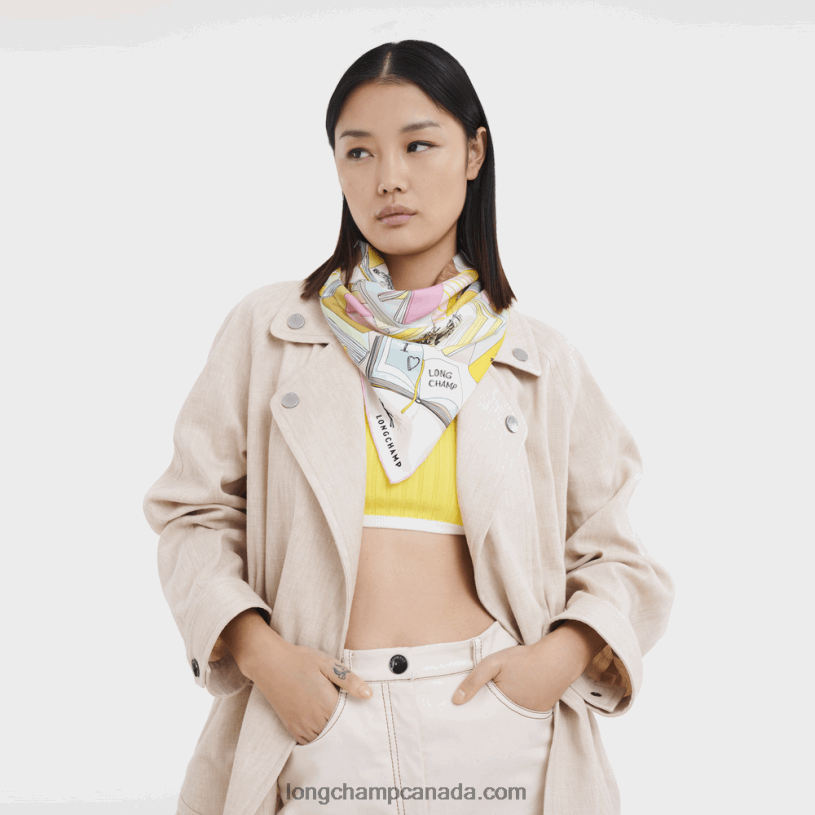 Longchamp Spring/Summer 2023 Collection Silk scarf 90 VJ2H41050 Lemon
