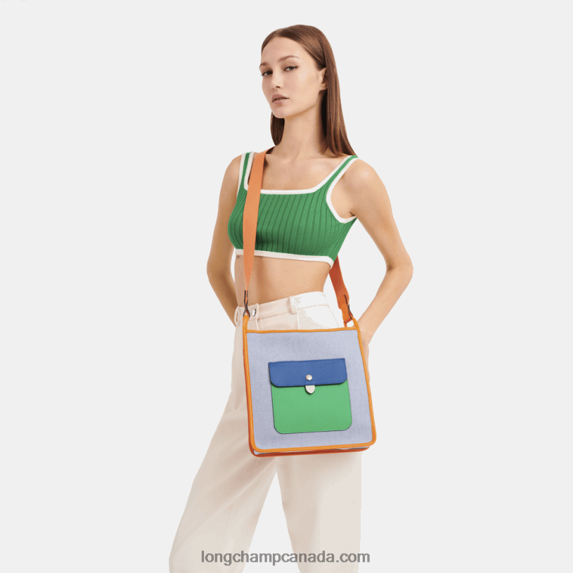 Longchamp Le Foulonne Zipped crossbody bag L VJ2H4260 Blue/Orange