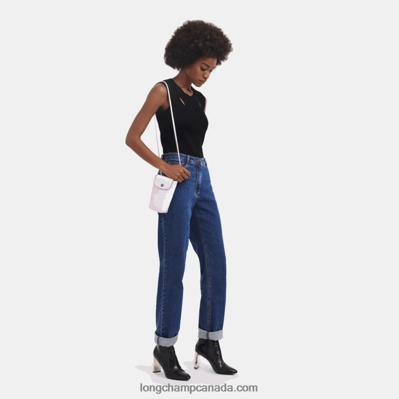 Longchamp Le Pliage Xtra Phone case with leather lace VJ2H4722 Petal Pink