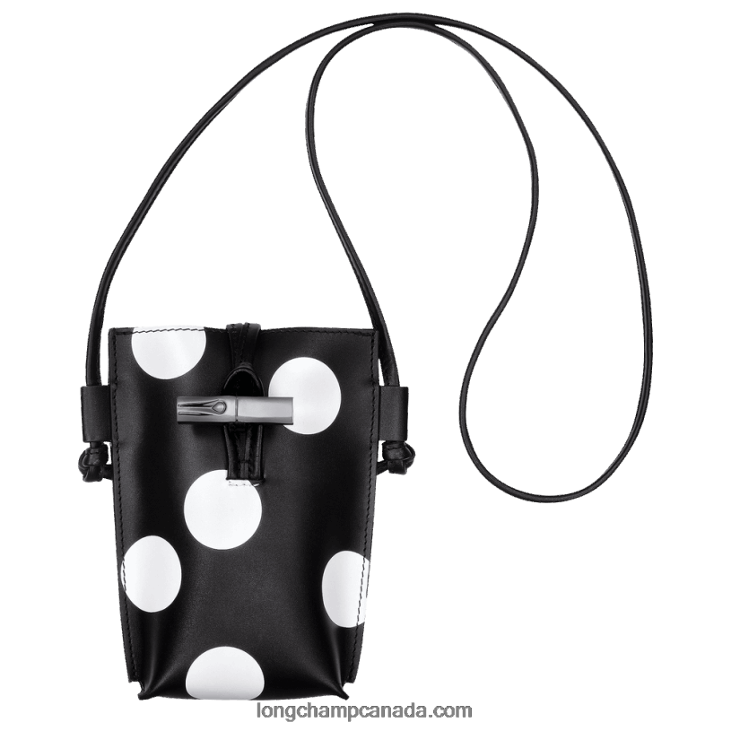 Longchamp Roseau Phone case with leather lace VJ2H4682 Black